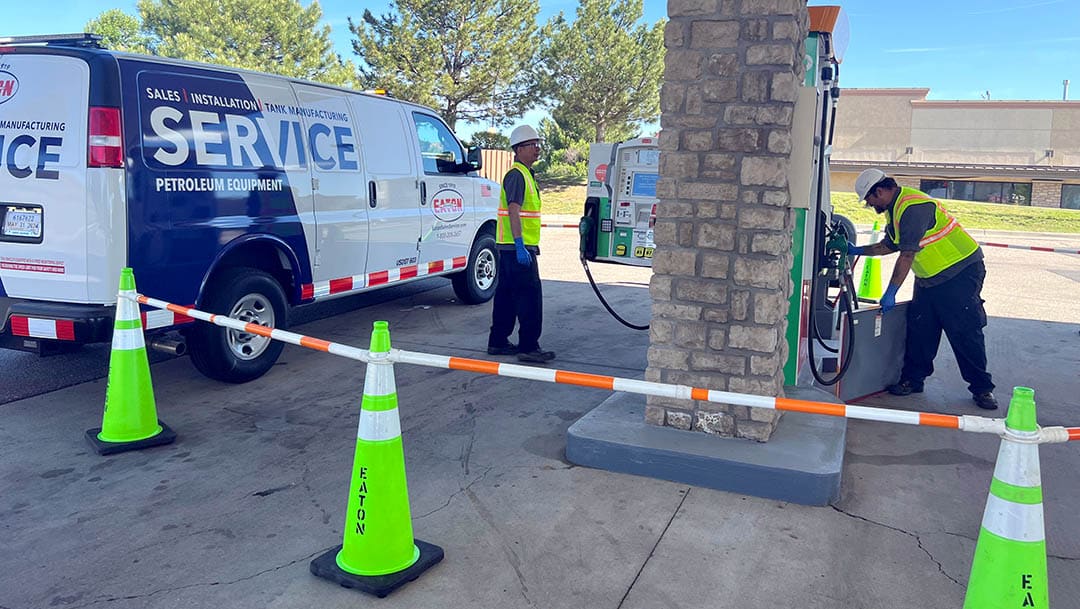 Certified A/B technicians perform an inspection on a retail fueling dispenser
